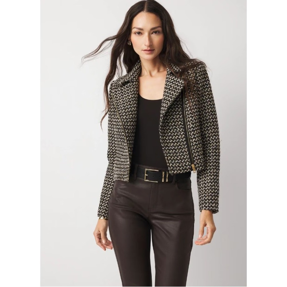 White House Black Market WHBM blazer jacket womens 8 pockets gray tweed zip $200